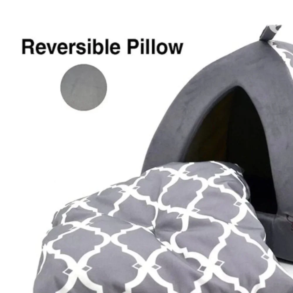 NWT Best Pet Supplies Linen Tent Covered Cat & Dog Bed with reversible mat gray